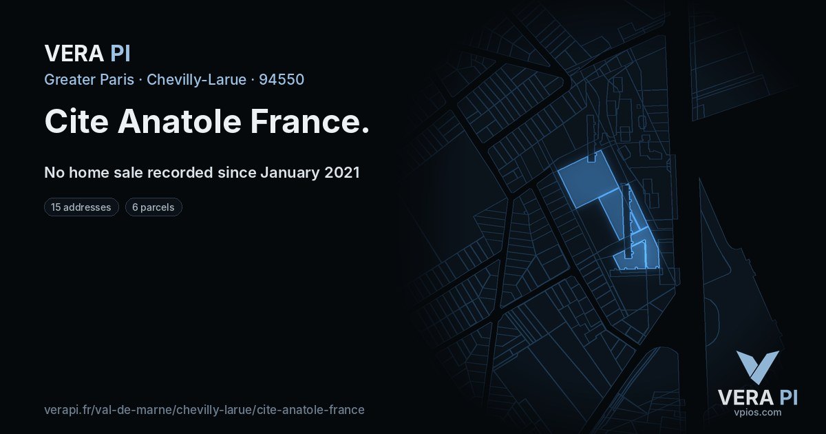 Cite Anatole France, Chevilly-Larue at night – every parcel coloured by the prices around it, the street's own parcels lit
