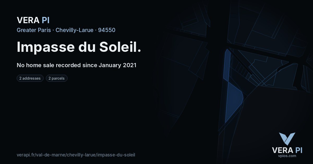 Impasse du Soleil, Chevilly-Larue at night – every parcel coloured by the prices around it, the street's own parcels lit