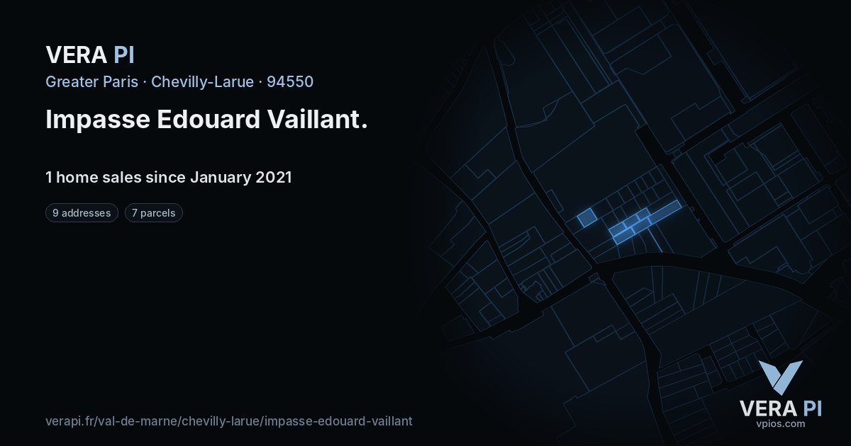 Impasse Edouard Vaillant, Chevilly-Larue at night – every parcel coloured by the prices around it, the street's own parcels lit