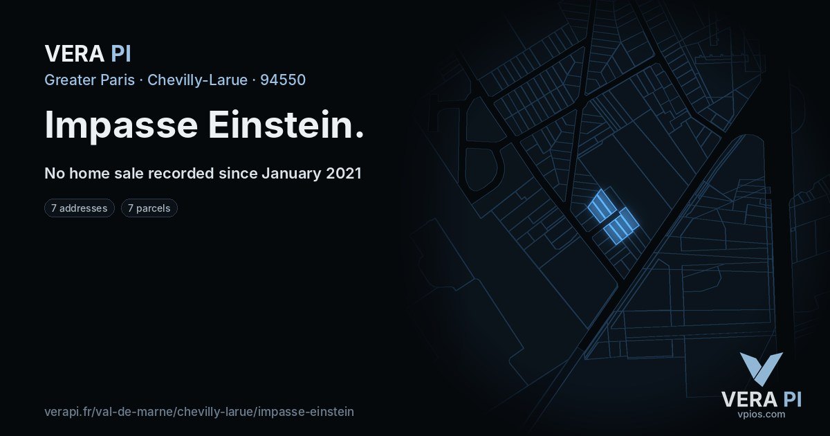Impasse Einstein, Chevilly-Larue at night – every parcel coloured by the prices around it, the street's own parcels lit
