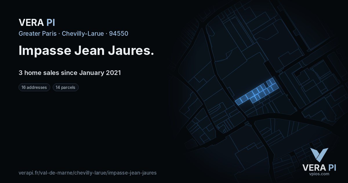 Impasse Jean Jaures, Chevilly-Larue at night – every parcel coloured by the prices around it, the street's own parcels lit