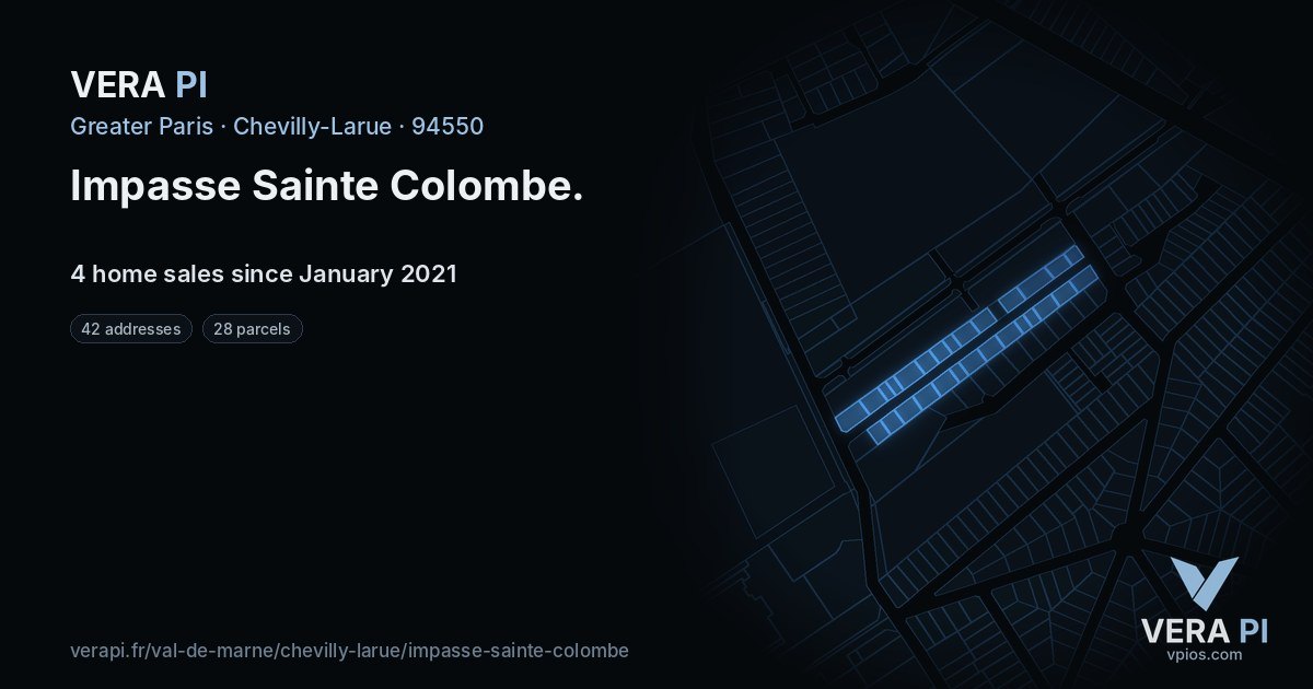 Impasse Sainte Colombe, Chevilly-Larue at night – every parcel coloured by the prices around it, the street's own parcels lit