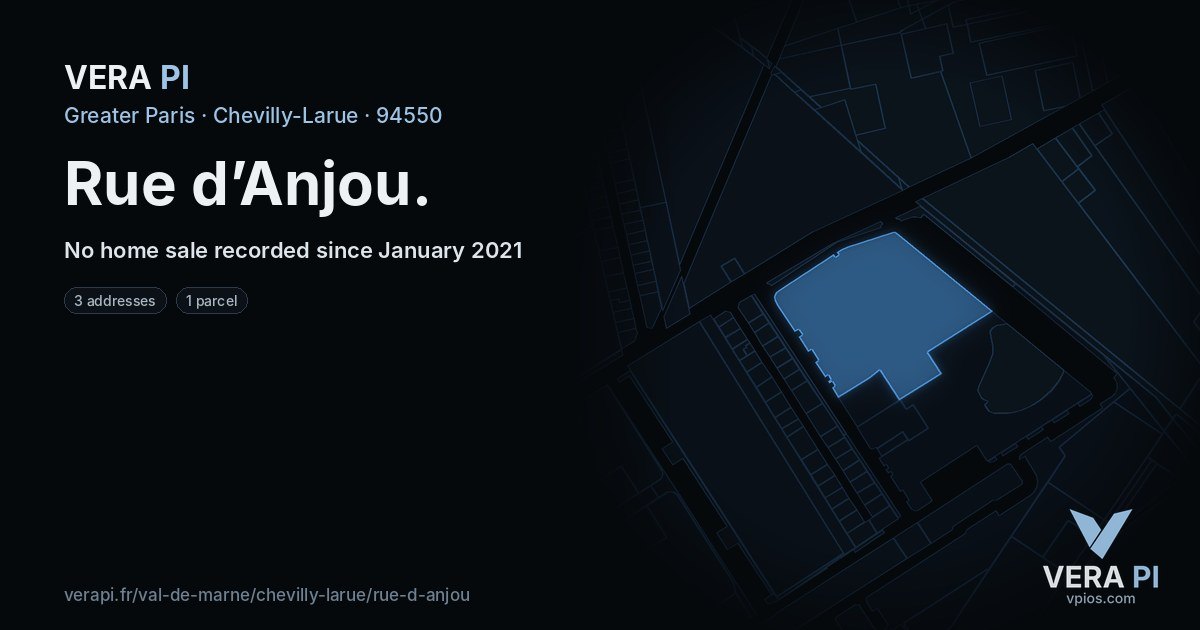 Rue d’Anjou, Chevilly-Larue at night – every parcel coloured by the prices around it, the street's own parcels lit