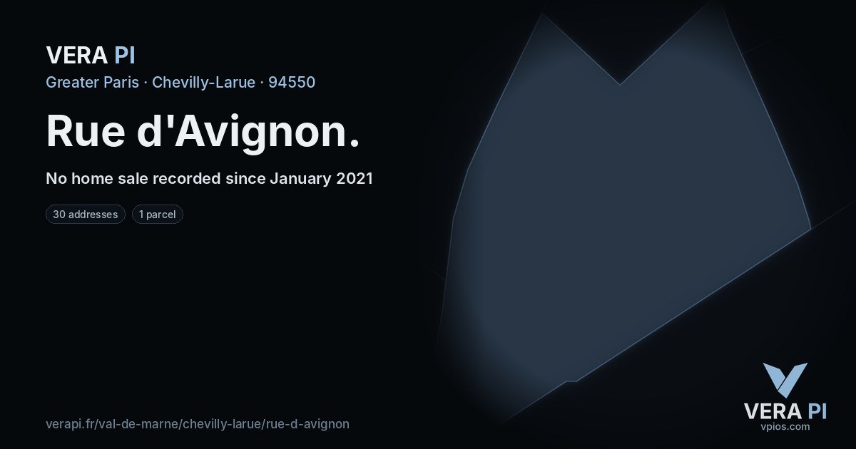 Rue d'Avignon, Chevilly-Larue at night – every parcel coloured by the prices around it, the street's own parcels lit