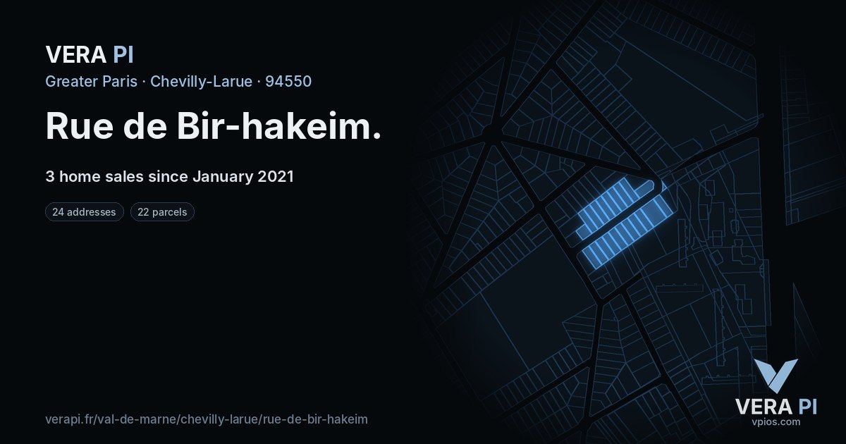 Rue de Bir-hakeim, Chevilly-Larue at night – every parcel coloured by the prices around it, the street's own parcels lit