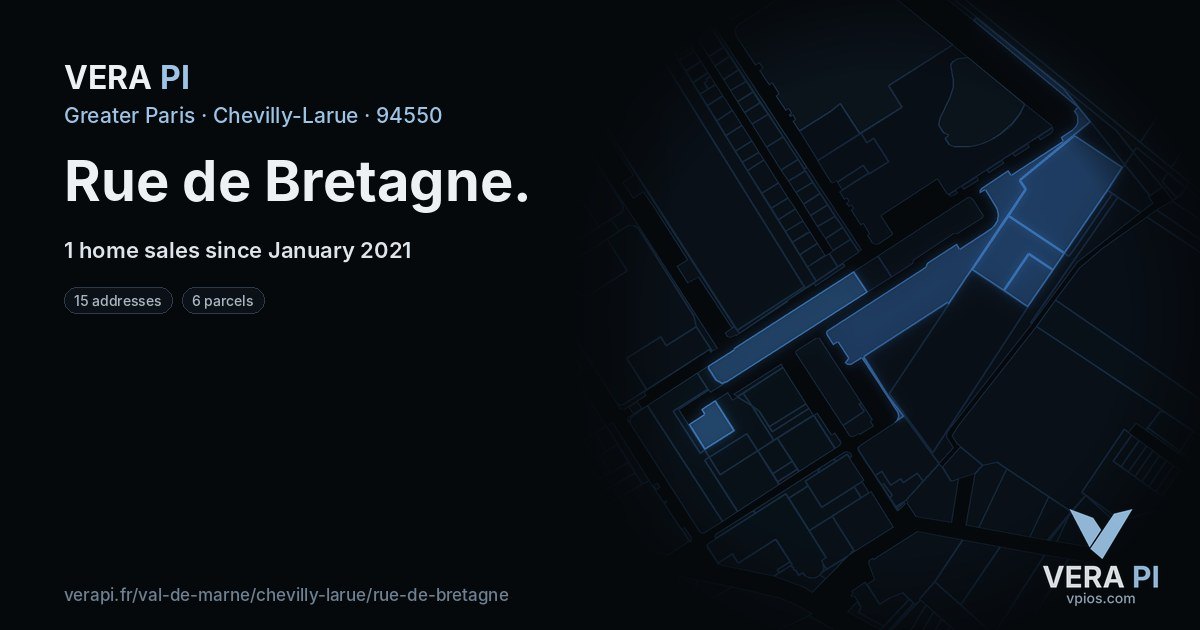 Rue de Bretagne, Chevilly-Larue at night – every parcel coloured by the prices around it, the street's own parcels lit