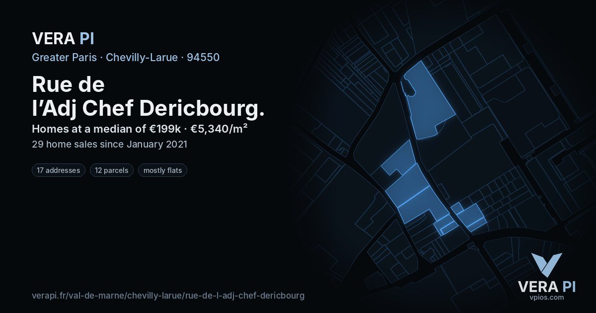 Rue de l’Adj Chef Dericbourg, Chevilly-Larue at night – every parcel coloured by the prices around it, the street's own parcels lit