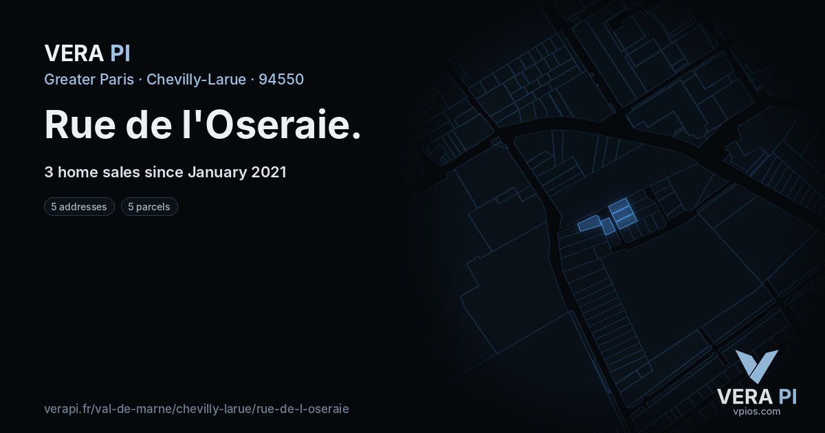 Rue de l'Oseraie, Chevilly-Larue at night – every parcel coloured by the prices around it, the street's own parcels lit