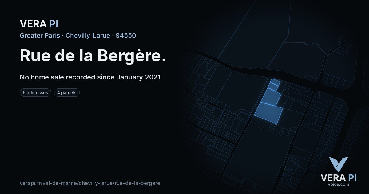 Rue de la Bergère, Chevilly-Larue at night – every parcel coloured by the prices around it, the street's own parcels lit