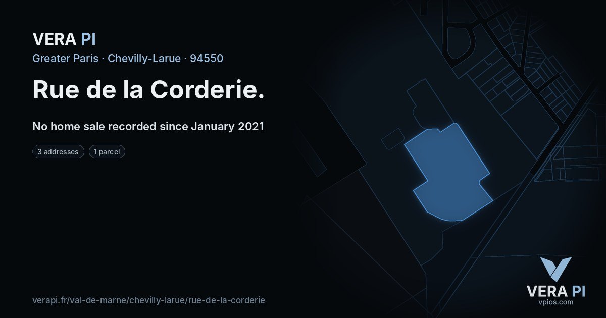 Rue de la Corderie, Chevilly-Larue at night – every parcel coloured by the prices around it, the street's own parcels lit