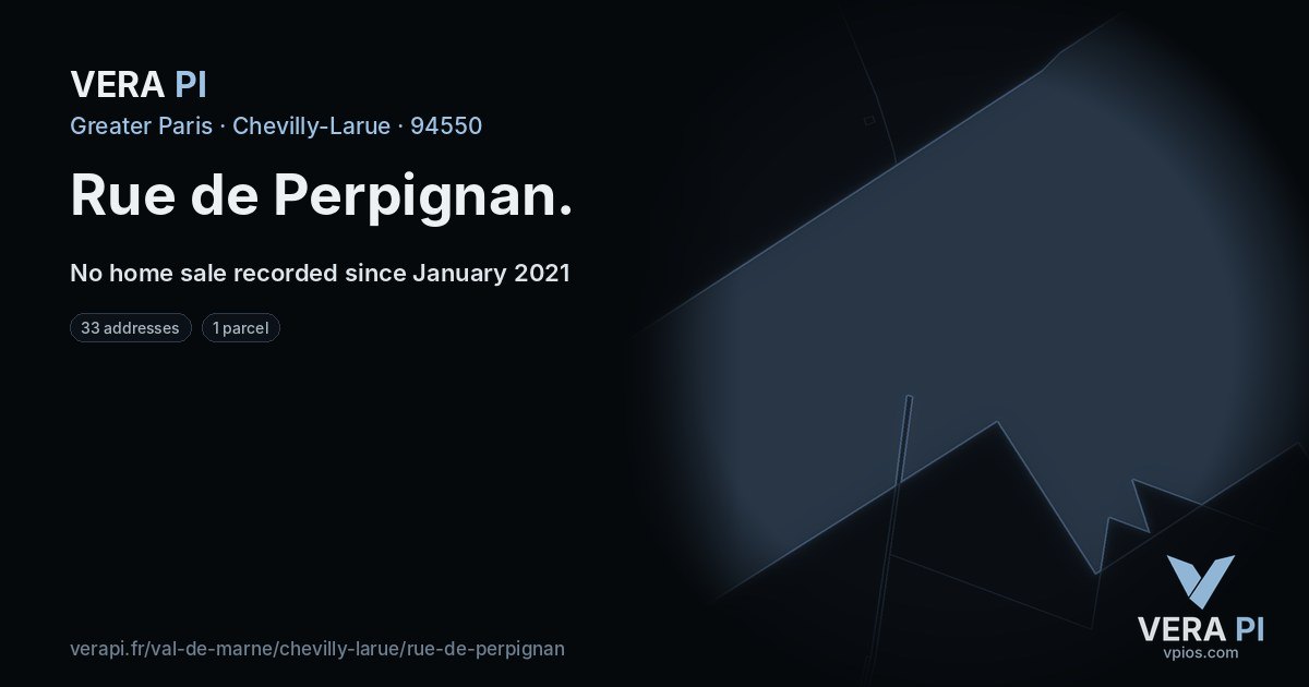 Rue de Perpignan, Chevilly-Larue at night – every parcel coloured by the prices around it, the street's own parcels lit