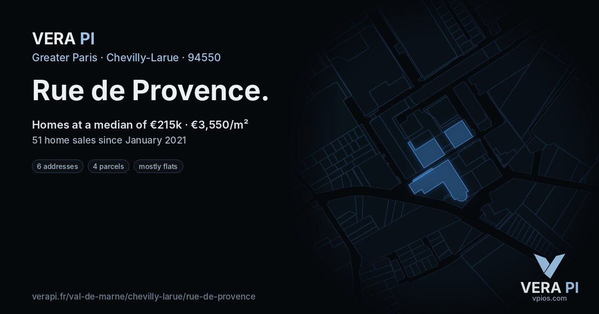 Rue de Provence, Chevilly-Larue at night – every parcel coloured by the prices around it, the street's own parcels lit