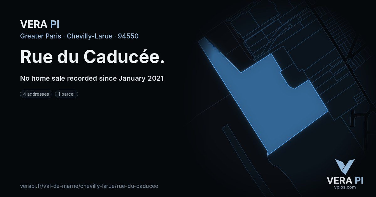 Rue du Caducée, Chevilly-Larue at night – every parcel coloured by the prices around it, the street's own parcels lit