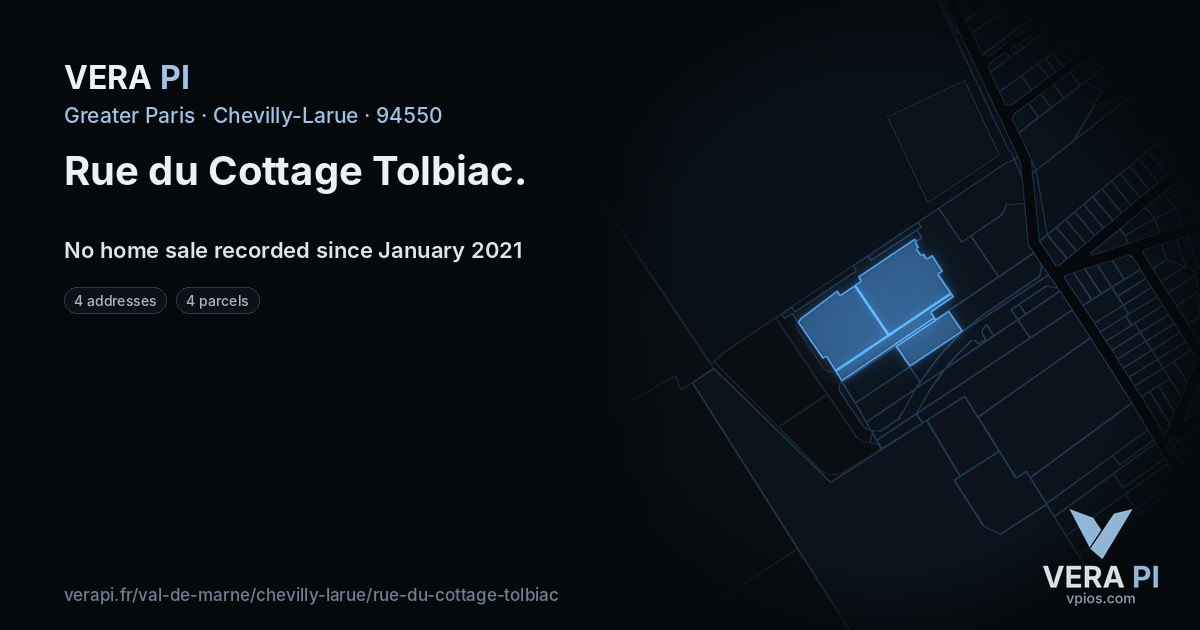 Rue du Cottage Tolbiac, Chevilly-Larue at night – every parcel coloured by the prices around it, the street's own parcels lit