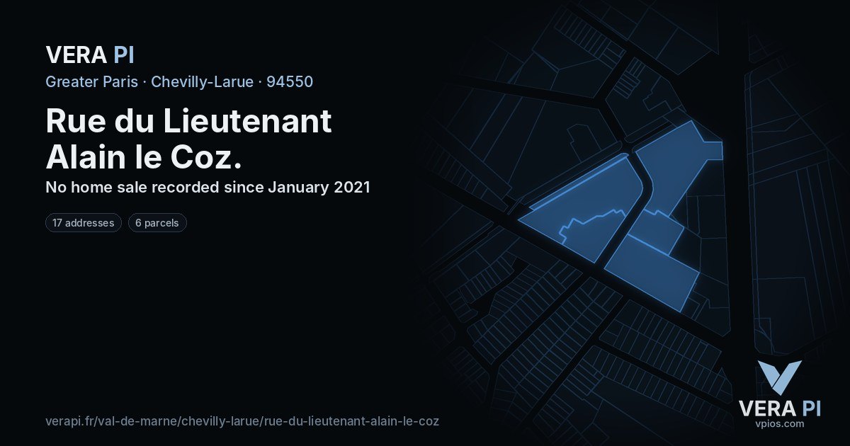 Rue du Lieutenant Alain le Coz, Chevilly-Larue at night – every parcel coloured by the prices around it, the street's own parcels lit