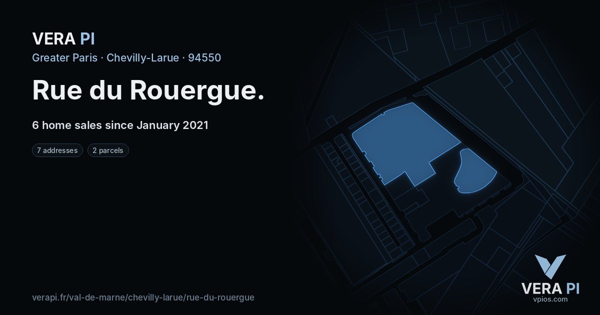 Rue du Rouergue, Chevilly-Larue at night – every parcel coloured by the prices around it, the street's own parcels lit