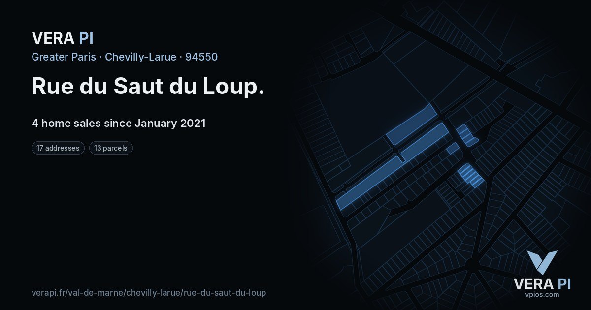 Rue du Saut du Loup, Chevilly-Larue at night – every parcel coloured by the prices around it, the street's own parcels lit
