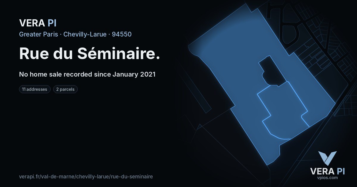 Rue du Séminaire, Chevilly-Larue at night – every parcel coloured by the prices around it, the street's own parcels lit