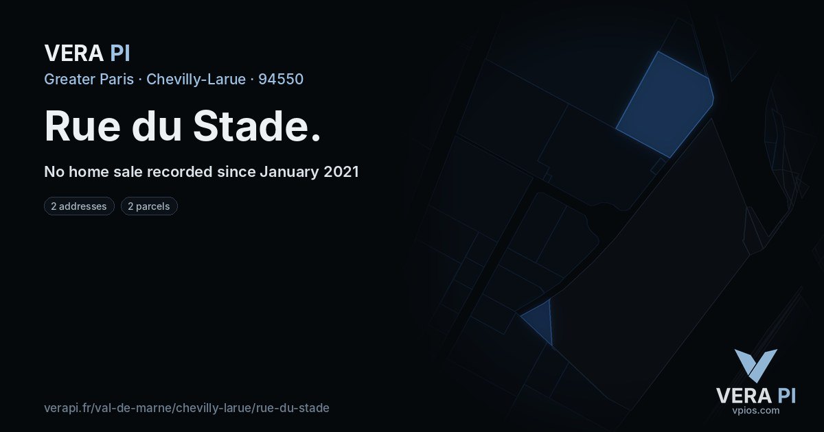 Rue du Stade, Chevilly-Larue at night – every parcel coloured by the prices around it, the street's own parcels lit