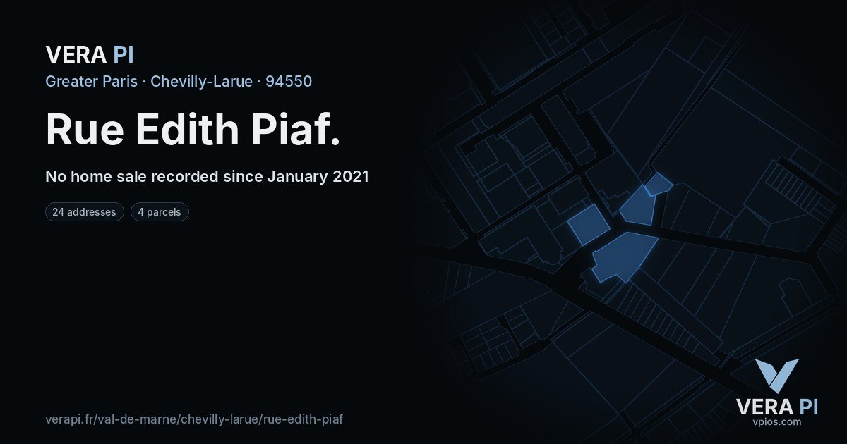 Rue Edith Piaf, Chevilly-Larue at night – every parcel coloured by the prices around it, the street's own parcels lit