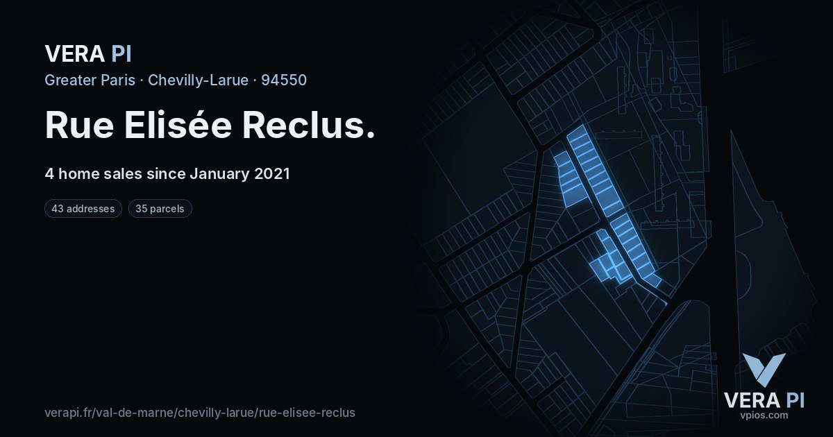 Rue Elisée Reclus, Chevilly-Larue at night – every parcel coloured by the prices around it, the street's own parcels lit