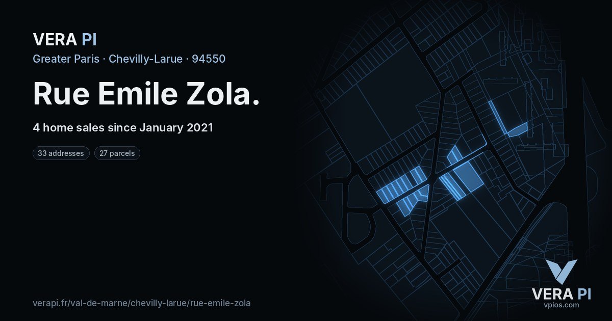 Rue Emile Zola, Chevilly-Larue at night – every parcel coloured by the prices around it, the street's own parcels lit
