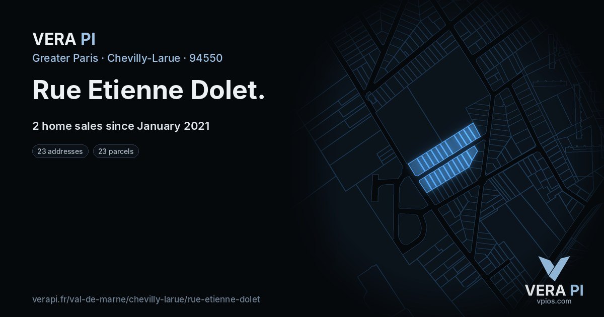 Rue Etienne Dolet, Chevilly-Larue at night – every parcel coloured by the prices around it, the street's own parcels lit