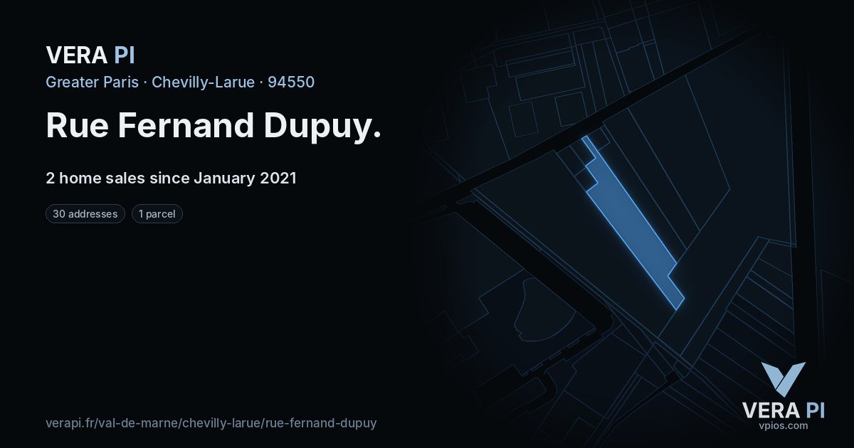 Rue Fernand Dupuy, Chevilly-Larue at night – every parcel coloured by the prices around it, the street's own parcels lit