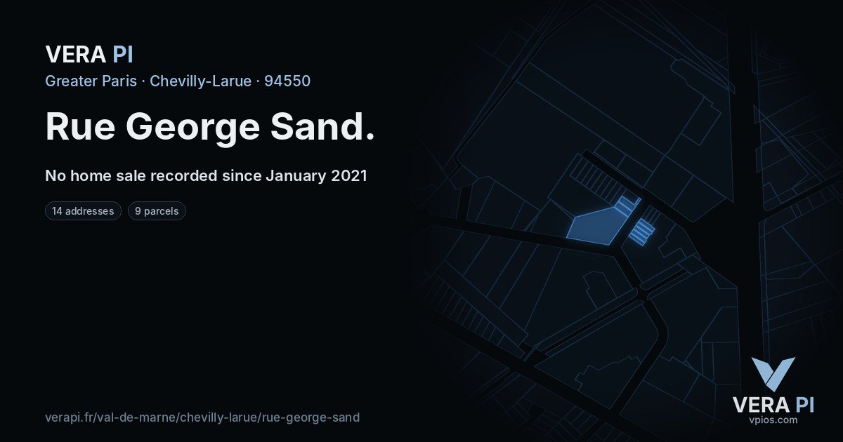 Rue George Sand, Chevilly-Larue at night – every parcel coloured by the prices around it, the street's own parcels lit