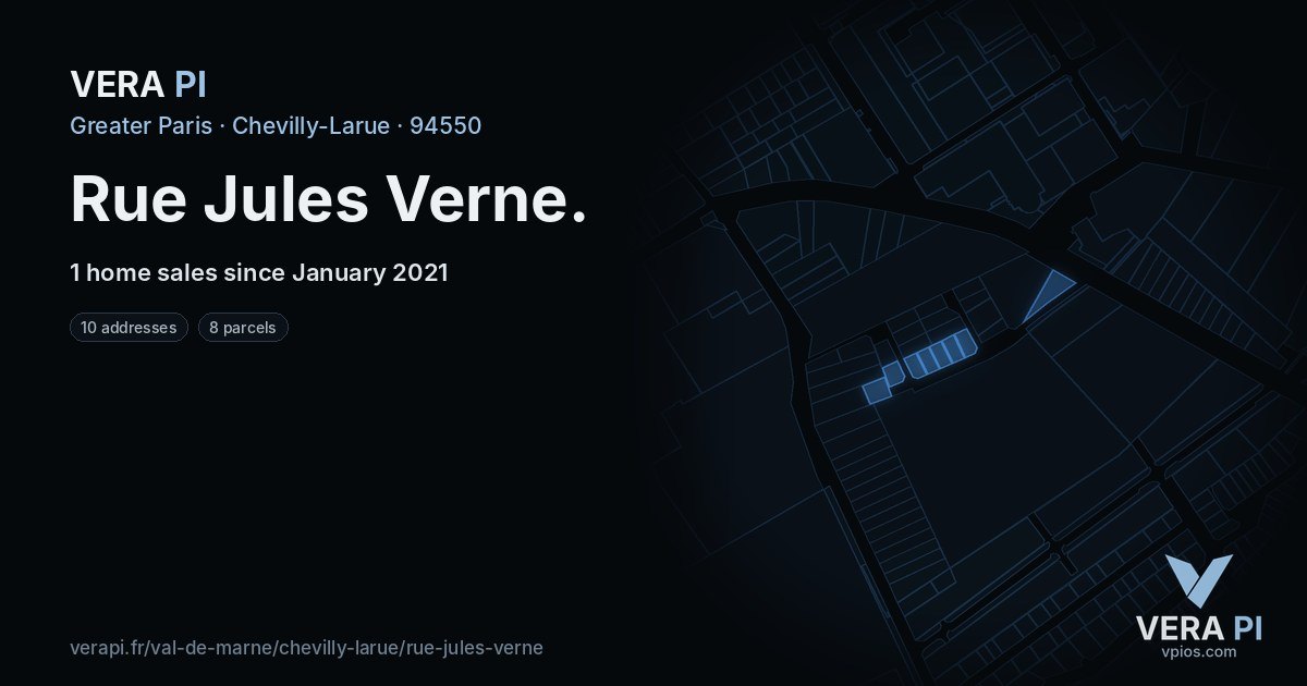 Rue Jules Verne, Chevilly-Larue at night – every parcel coloured by the prices around it, the street's own parcels lit