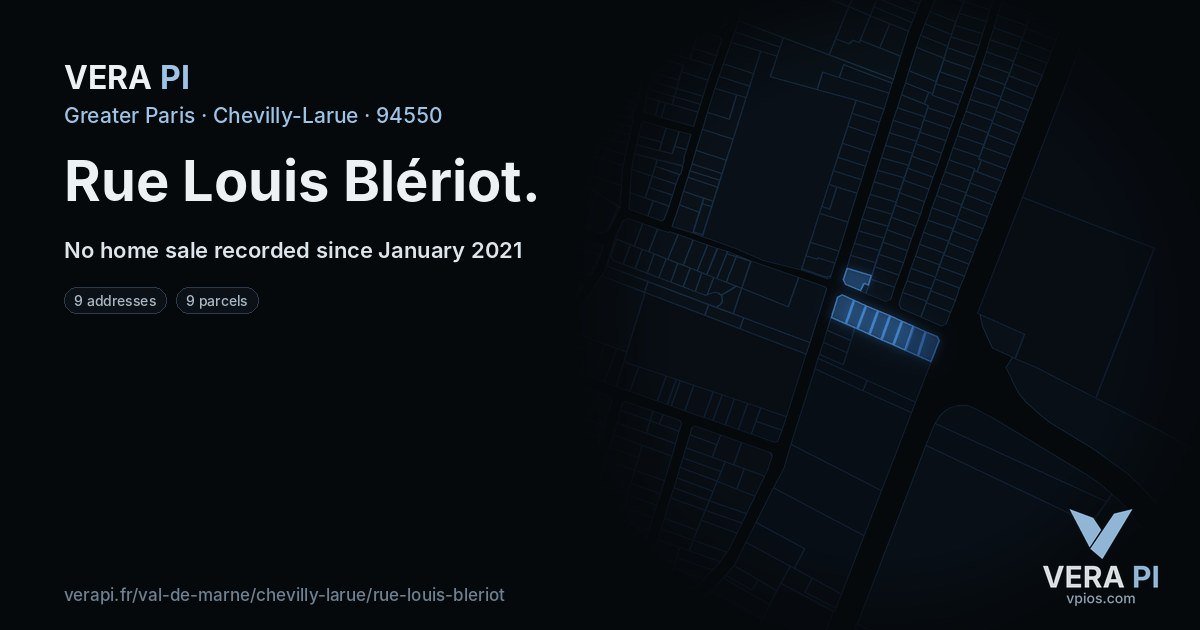 Rue Louis Blériot, Chevilly-Larue at night – every parcel coloured by the prices around it, the street's own parcels lit