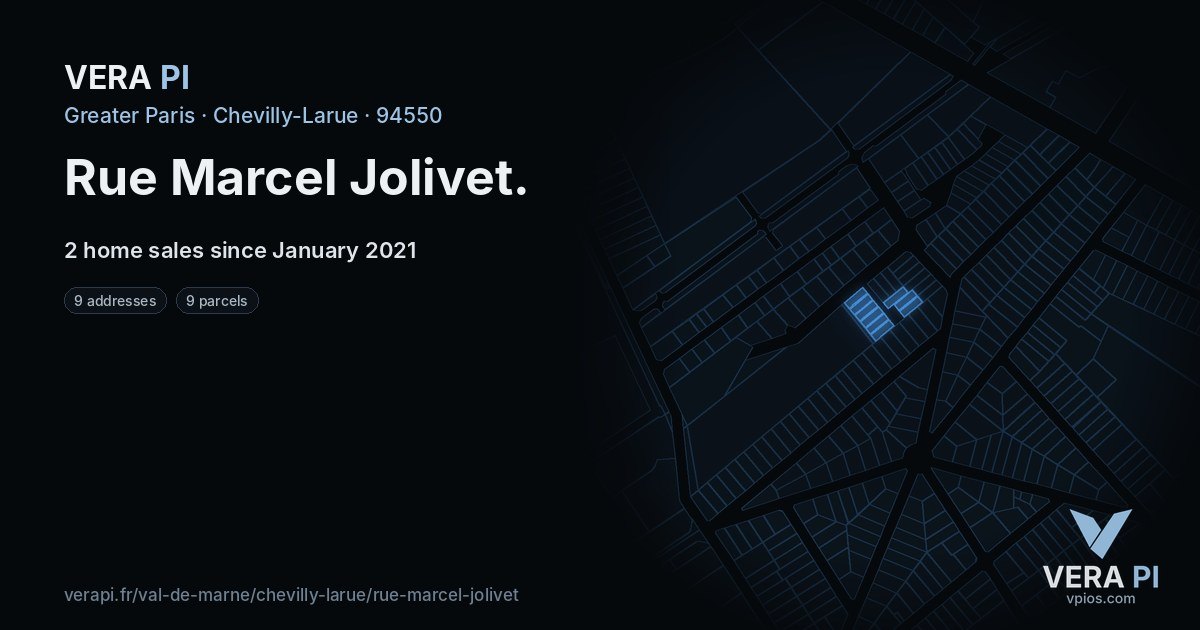 Rue Marcel Jolivet, Chevilly-Larue at night – every parcel coloured by the prices around it, the street's own parcels lit