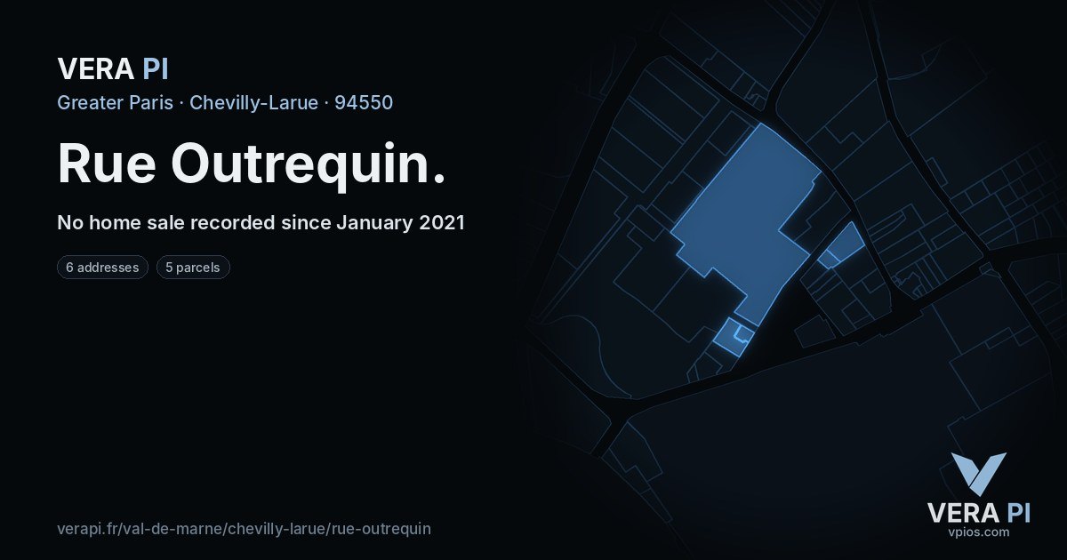 Rue Outrequin, Chevilly-Larue at night – every parcel coloured by the prices around it, the street's own parcels lit