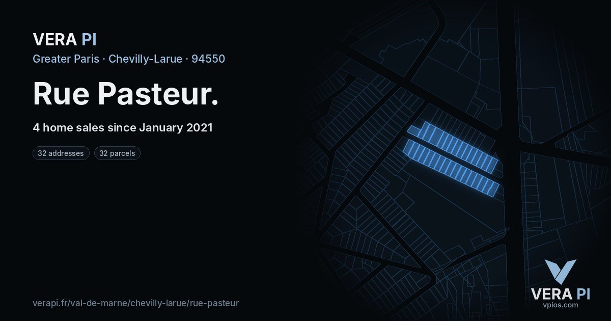 Rue Pasteur, Chevilly-Larue at night – every parcel coloured by the prices around it, the street's own parcels lit