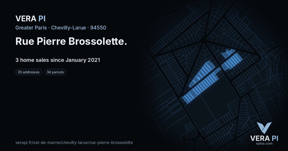 Rue Pierre Brossolette, Chevilly-Larue at night – every parcel coloured by the prices around it, the street's own parcels lit