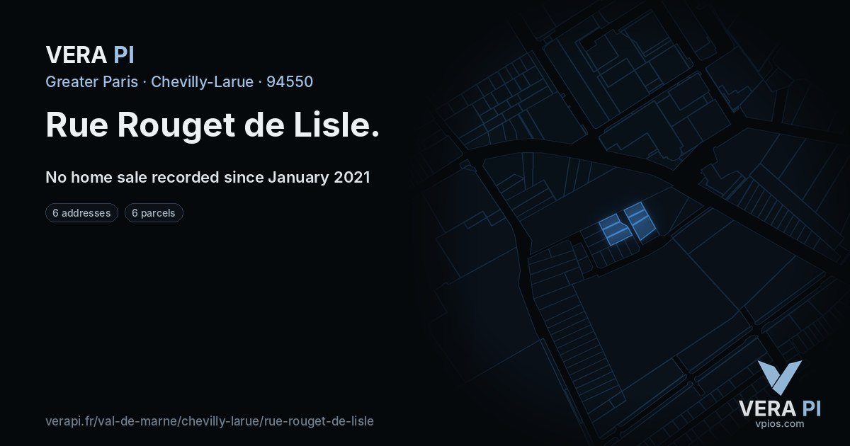 Rue Rouget de Lisle, Chevilly-Larue at night – every parcel coloured by the prices around it, the street's own parcels lit