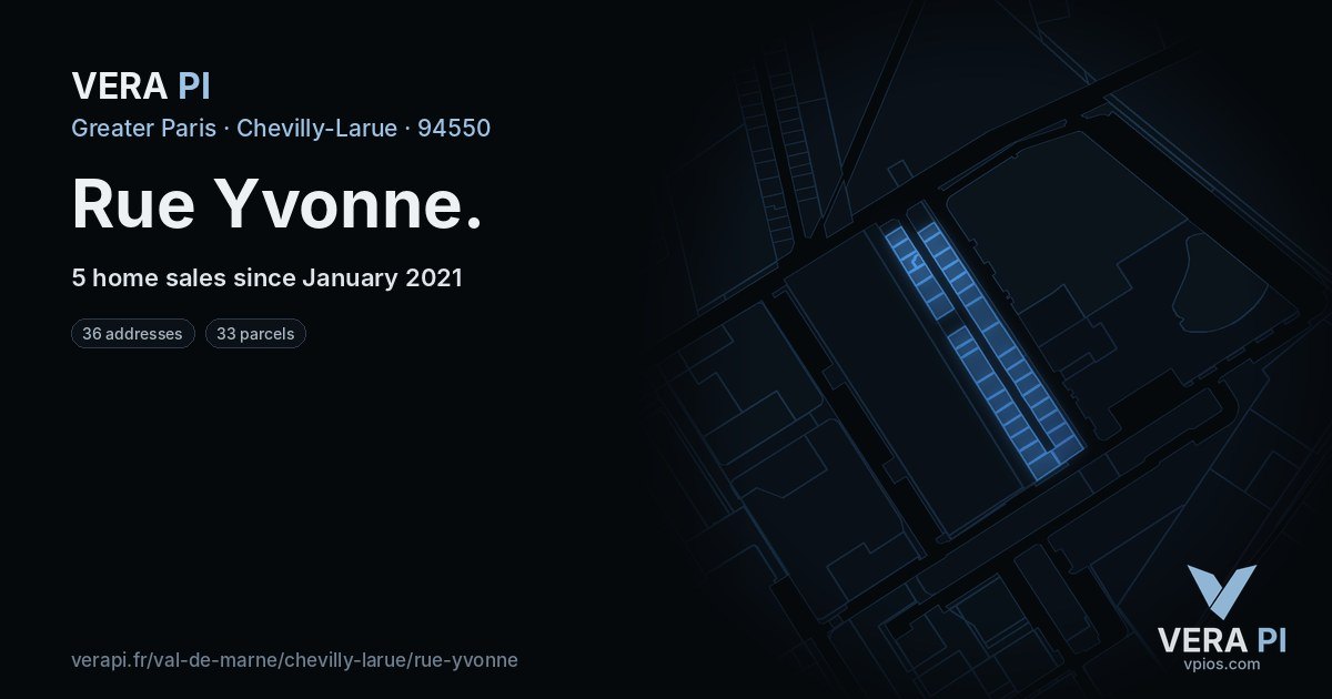 Rue Yvonne, Chevilly-Larue at night – every parcel coloured by the prices around it, the street's own parcels lit