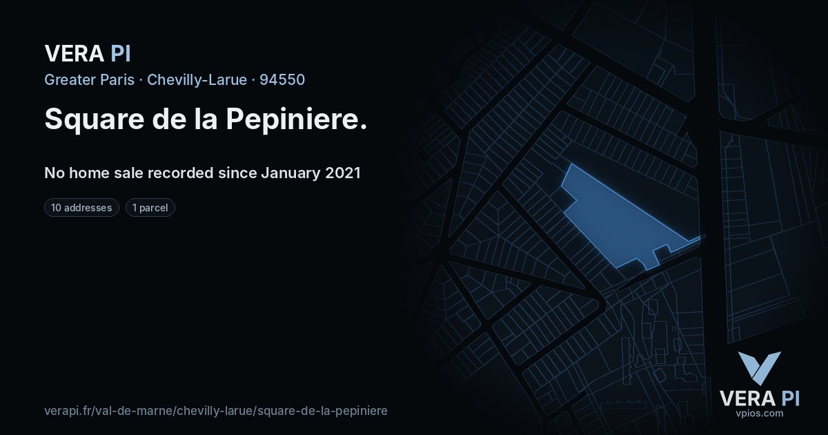 Square de la Pepiniere, Chevilly-Larue at night – every parcel coloured by the prices around it, the street's own parcels lit