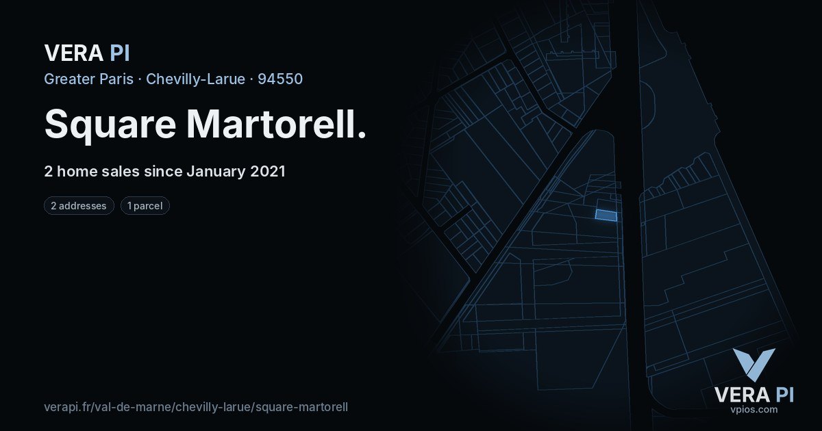 Square Martorell, Chevilly-Larue at night – every parcel coloured by the prices around it, the street's own parcels lit