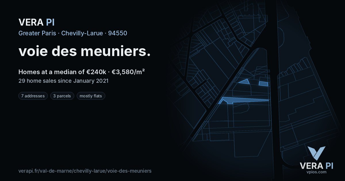 voie des meuniers, Chevilly-Larue at night – every parcel coloured by the prices around it, the street's own parcels lit