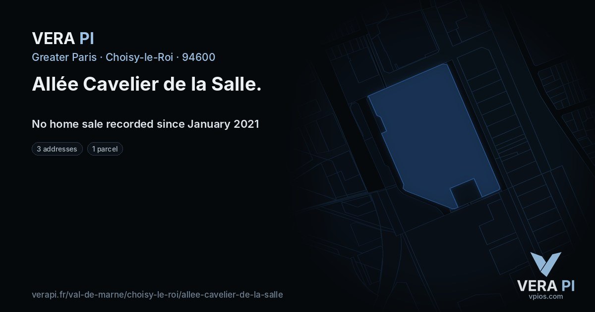 Allée Cavelier de la Salle, Choisy-le-Roi at night – every parcel coloured by the prices around it, the street's own parcels lit