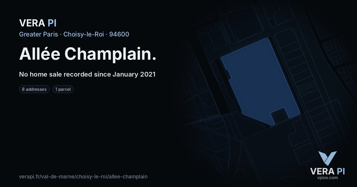 Allée Champlain, Choisy-le-Roi at night – every parcel coloured by the prices around it, the street's own parcels lit