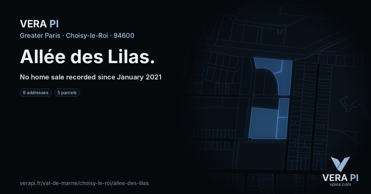 Allée des Lilas, Choisy-le-Roi at night – every parcel coloured by the prices around it, the street's own parcels lit