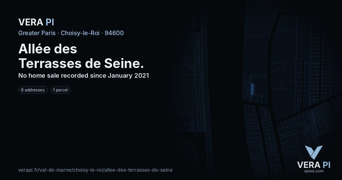 Allée des Terrasses de Seine, Choisy-le-Roi at night – every parcel coloured by the prices around it, the street's own parcels lit