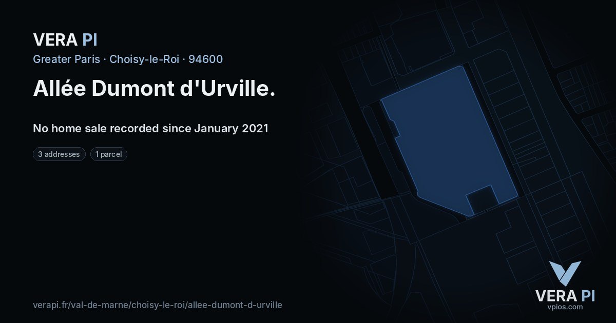 Allée Dumont d'Urville, Choisy-le-Roi at night – every parcel coloured by the prices around it, the street's own parcels lit