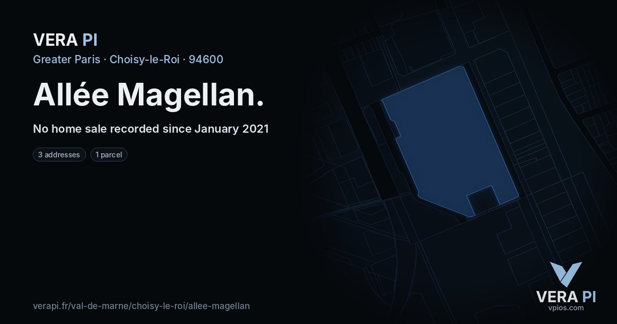 Allée Magellan, Choisy-le-Roi at night – every parcel coloured by the prices around it, the street's own parcels lit