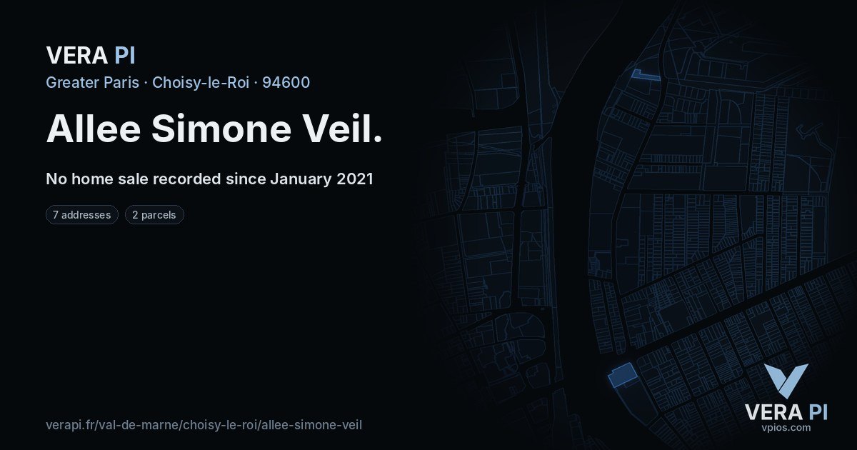 Allee Simone Veil, Choisy-le-Roi at night – every parcel coloured by the prices around it, the street's own parcels lit