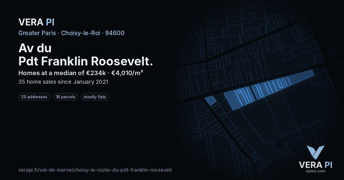 Av du Pdt Franklin Roosevelt, Choisy-le-Roi at night – every parcel coloured by the prices around it, the street's own parcels lit