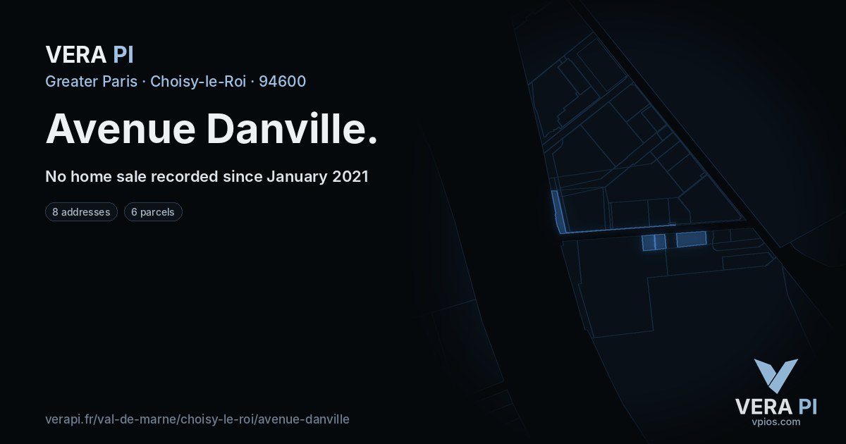 Avenue Danville, Choisy-le-Roi at night – every parcel coloured by the prices around it, the street's own parcels lit
