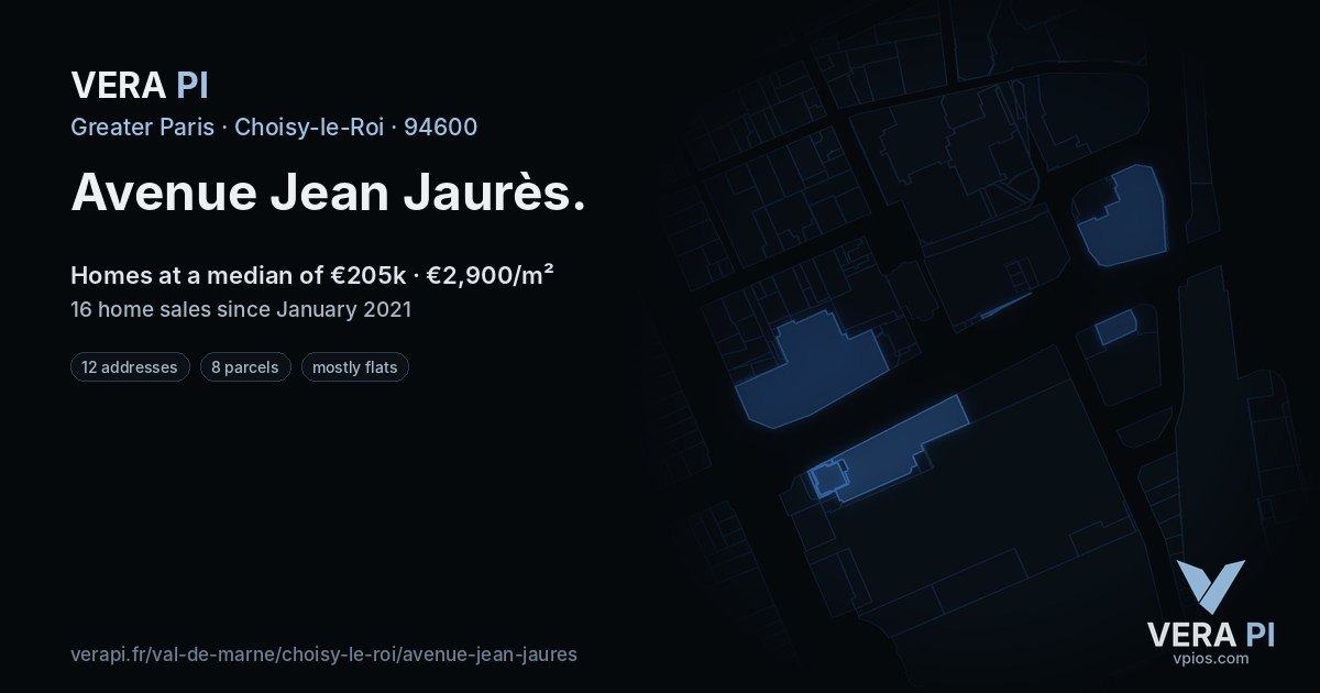 Avenue Jean Jaurès, Choisy-le-Roi at night – every parcel coloured by the prices around it, the street's own parcels lit